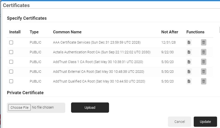 Certificate selection — DigiCert Global Root G3 checked