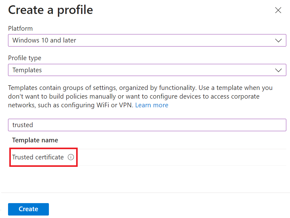 Create a profile — Platform selection
