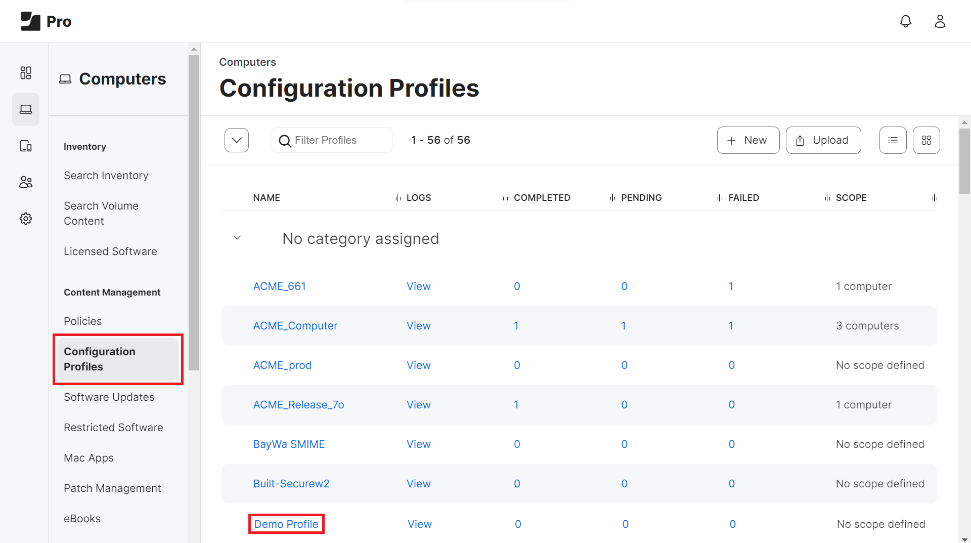 Jamf Pro — Computers > Configuration Profiles