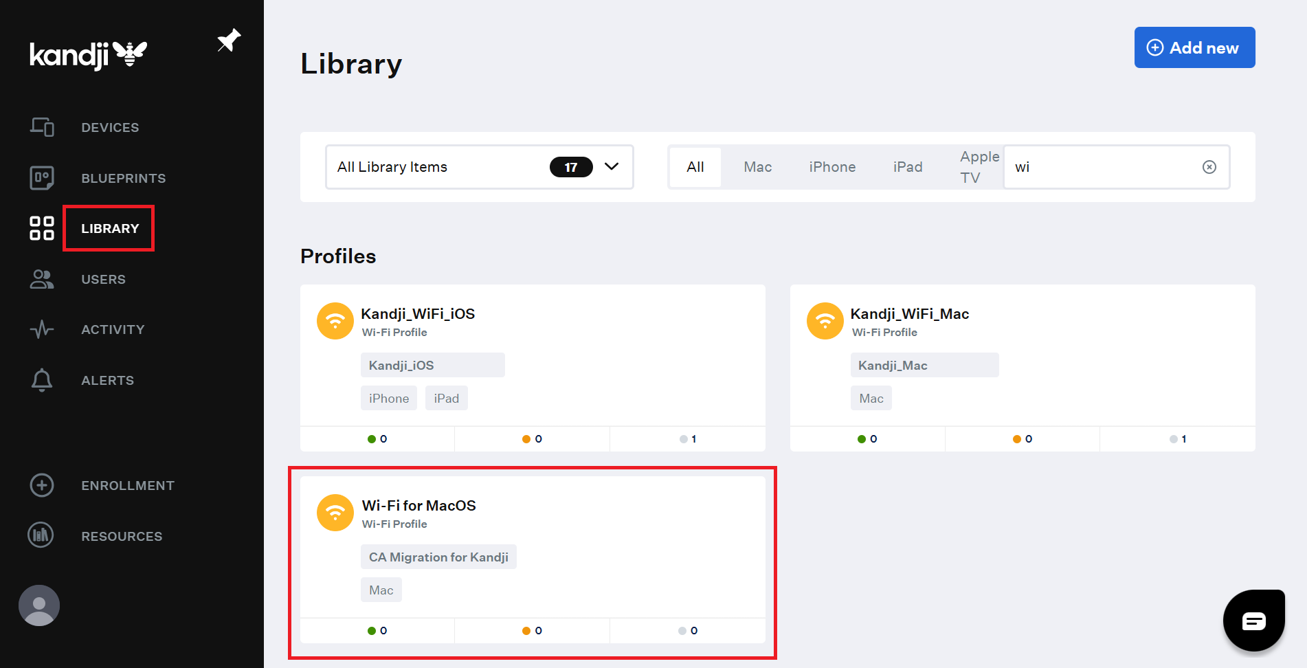 Kandji Library — profile list