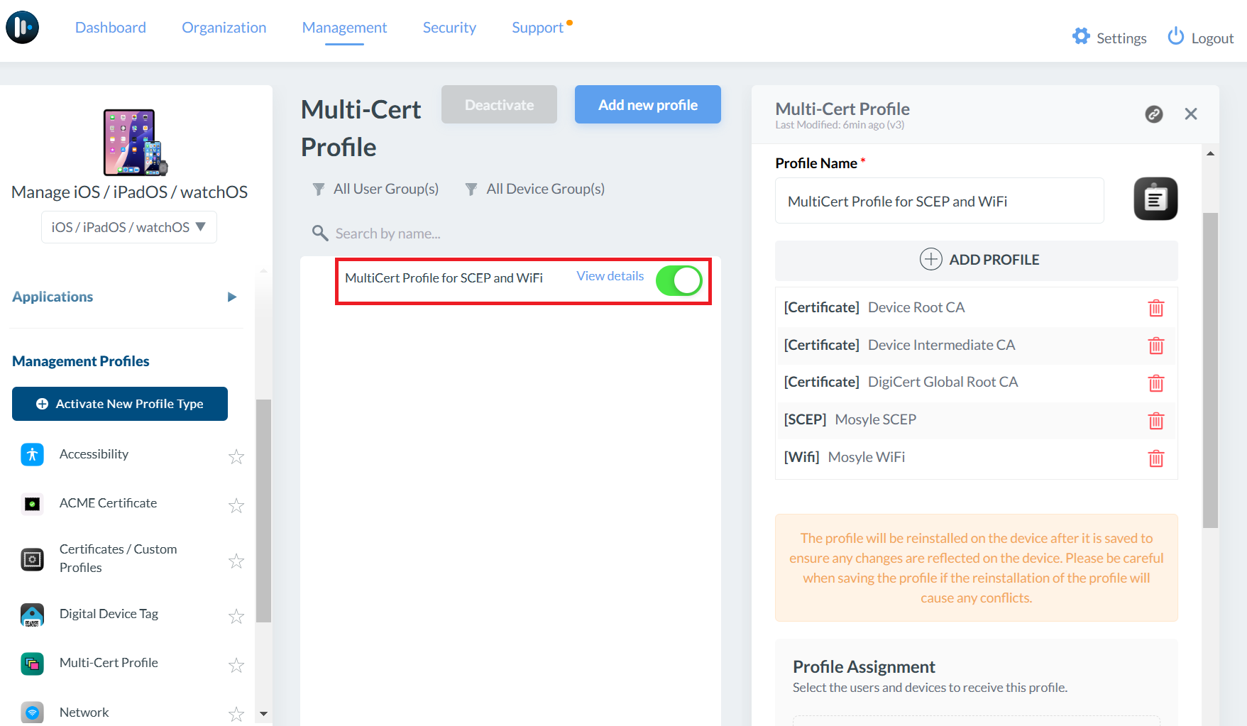 Mosyle — Management Profiles — Multi-Cert Profile