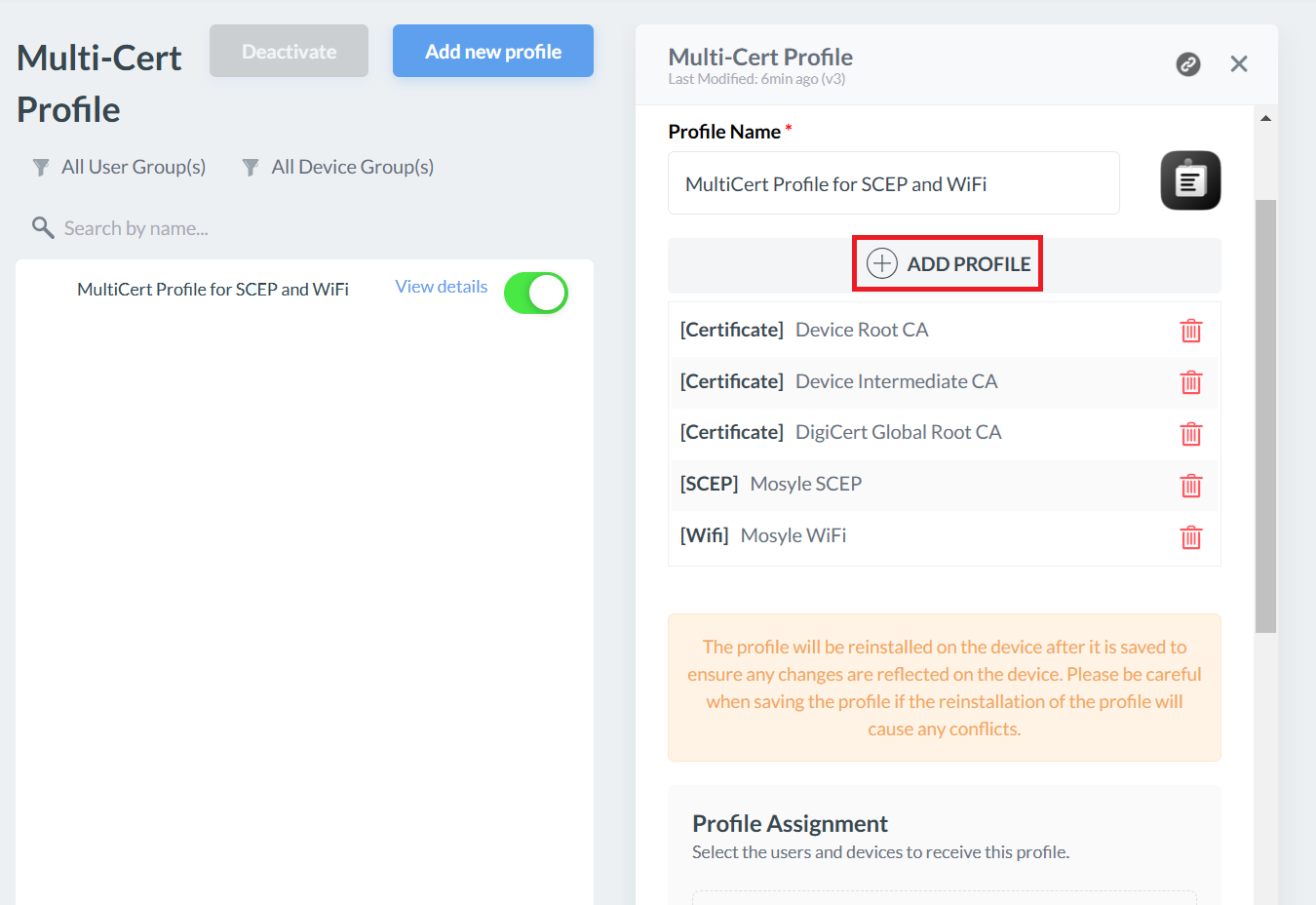 Multi-Cert Profile — WiFi Profile