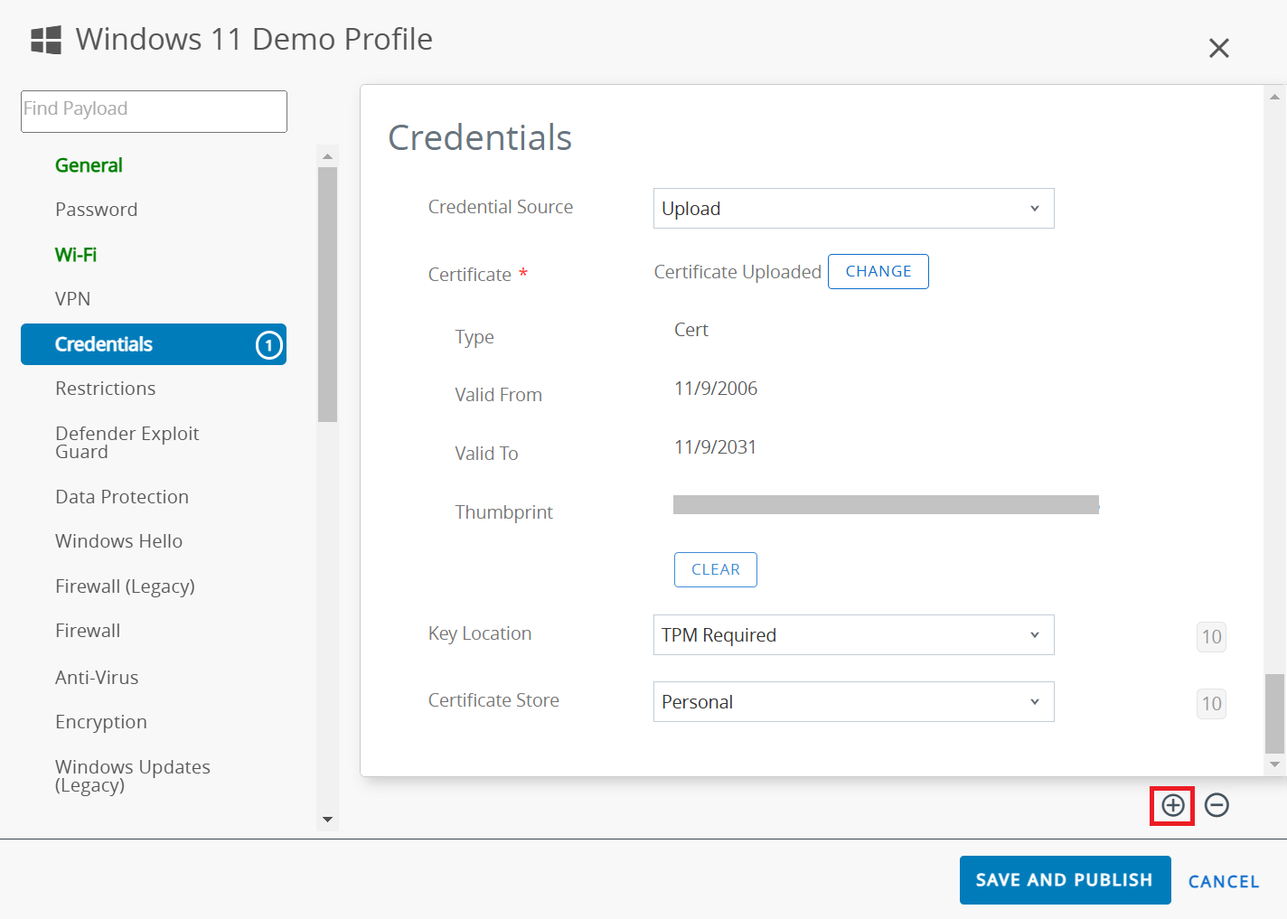Add pop-up — Choose file for new Root CA