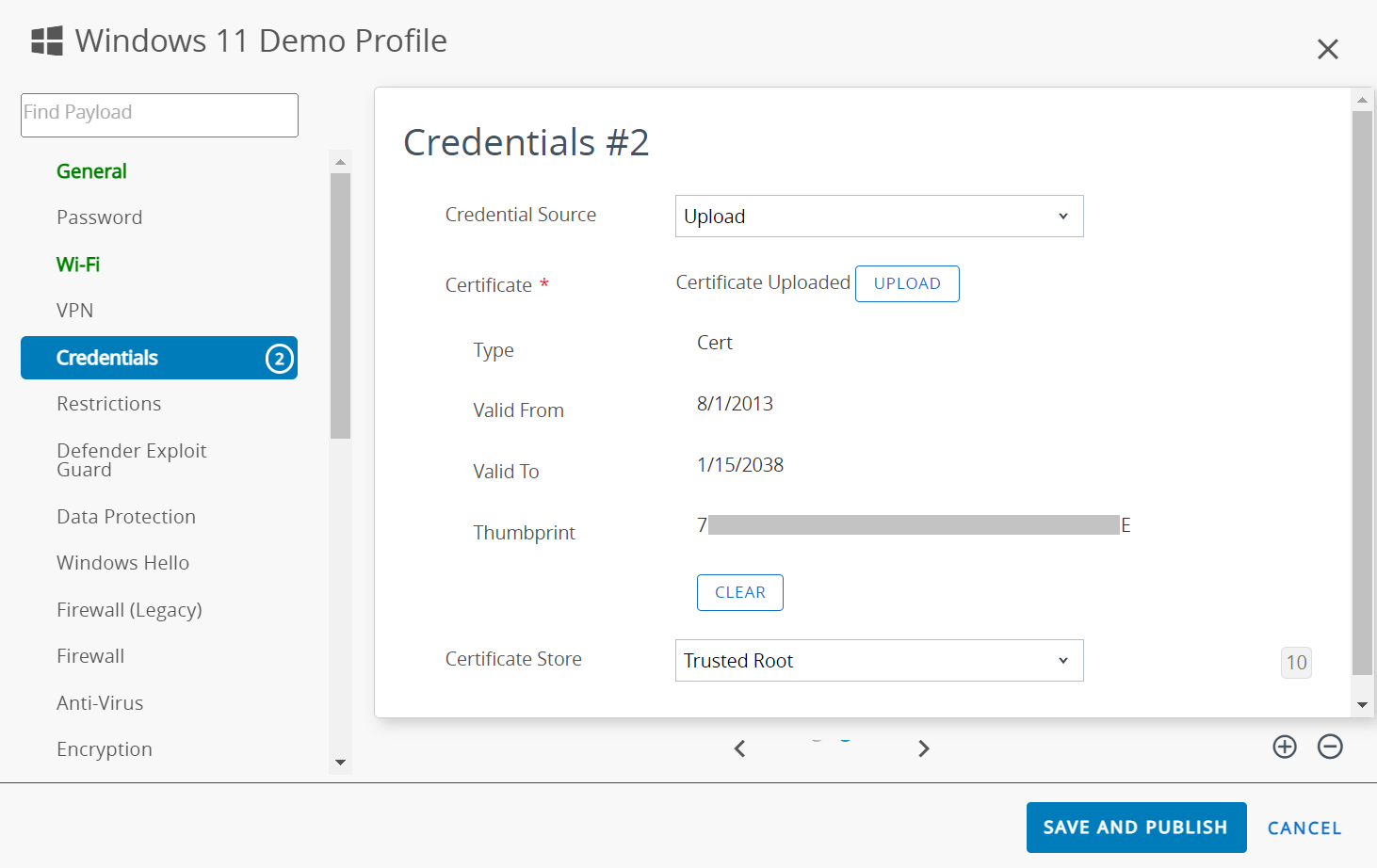 Trust section — Certificate #2 checkbox
